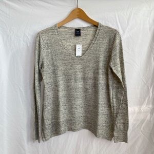Gap Marl Gray Cotton Relaxed Thin V-Neck Sweater